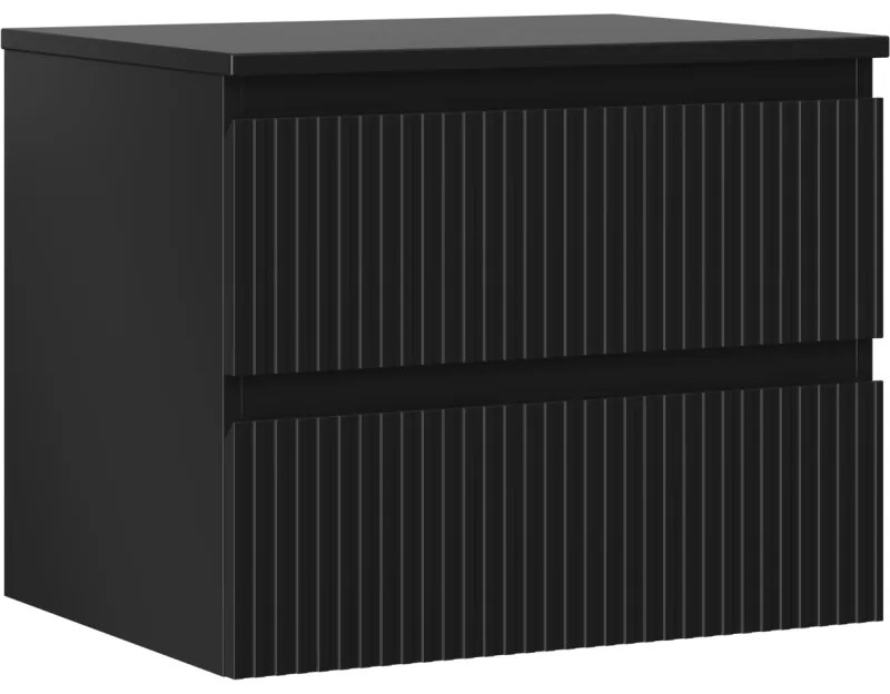 Mexen Rivel szafka łazienkowa podumywalkowa 60 cm z blatem, 2 szuflady, ryflowana , czarna mat - 91A20-06047-2-BFFC71