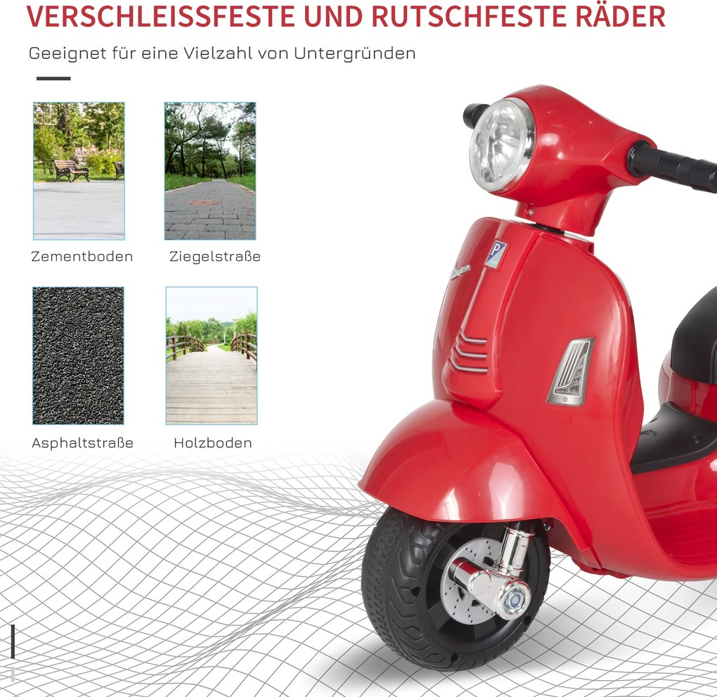 VESPA Elektryczny Motocykl Dla Dzieci Pojazd Elektryczny 3-6 Lat Czerwony Bezpieczna Przygoda | Aosom PL