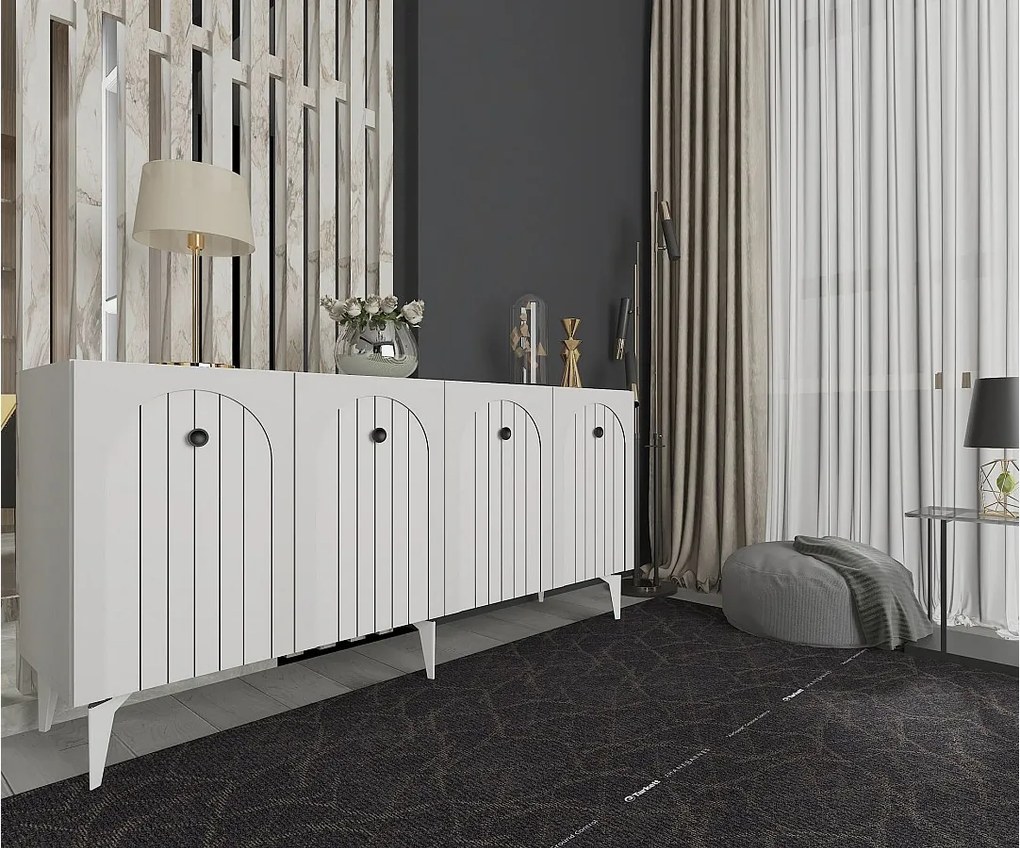 Komoda – 150 cm x 79 cm x 40 cm – Biała – Płyta wiórowa