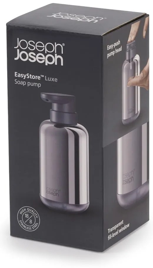 Dozownik do mydła ze stali nierdzewnej w kolorze srebra z połyskiem 300 ml EasyStore Luxe – Joseph Joseph