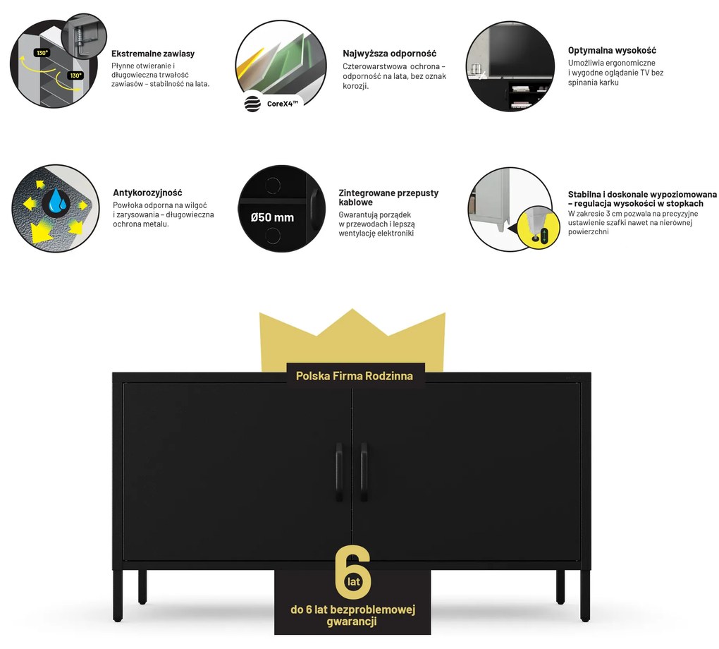 Metalowa szafka RTV czarna ROSA Modern