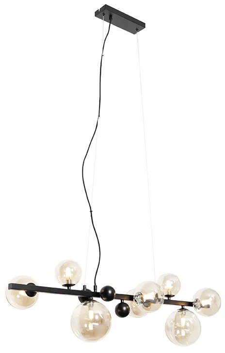 Lampa wisząca w stylu art deco czarna z bursztynowym szkłem 8-świateł - David ArtDeco Oswietlenie wewnetrzne