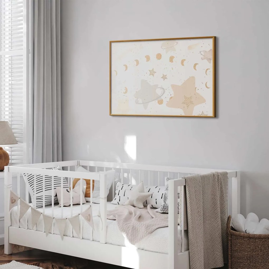 Plakat Księżyc i gwiazdy 60x40 cm z ramą złotą bez marginesu ARTGEIST B