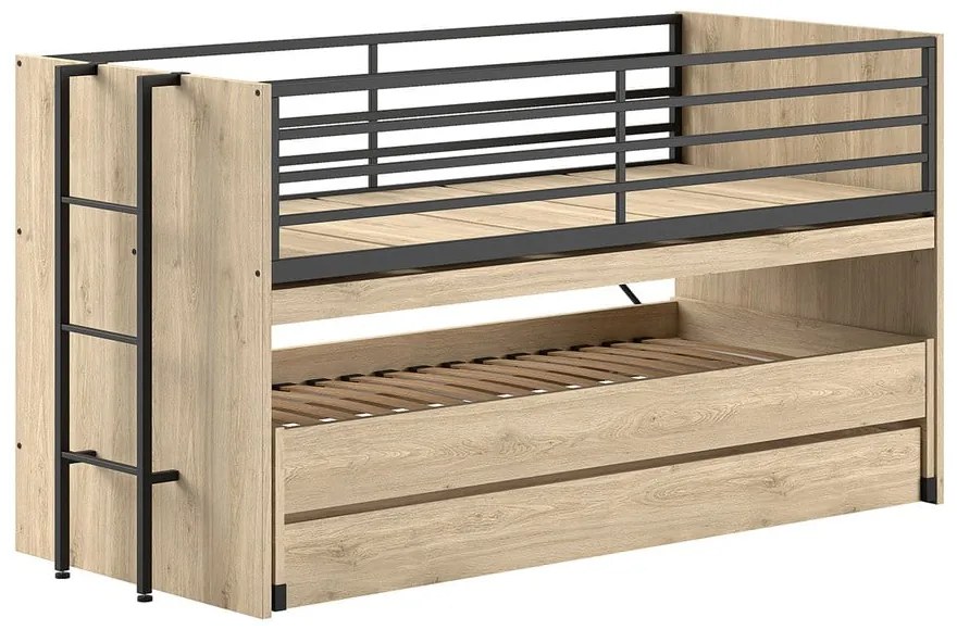 Piętrowe łóżko dziecięce z wysuwanym łóżkiem i stelażem 90x200 cm Sam – Vipack