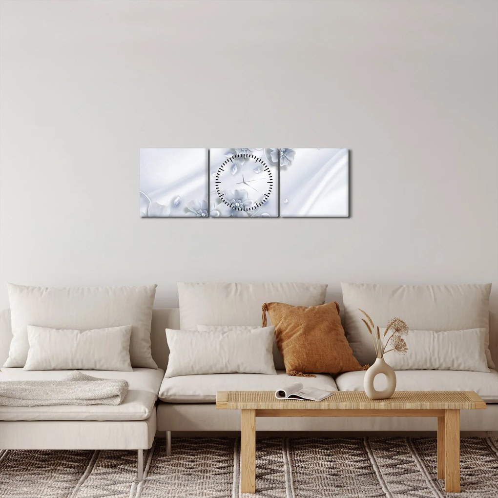 Obraz - kwiatowy wzór (z zegarem) (90x30 cm)