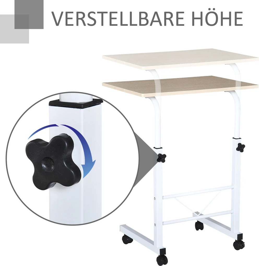 HOMCOM Stolik w kształcie litery „C”, kolor: biały, naturalny, 60 cm x 40 cm x 78 cm