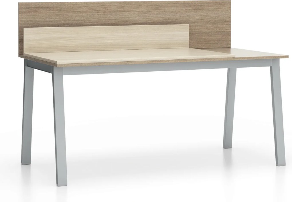 Biurko SINGLE LAYERS, blat przesuwny, z przegrodami, dąb naturalny/dąb bejcowany