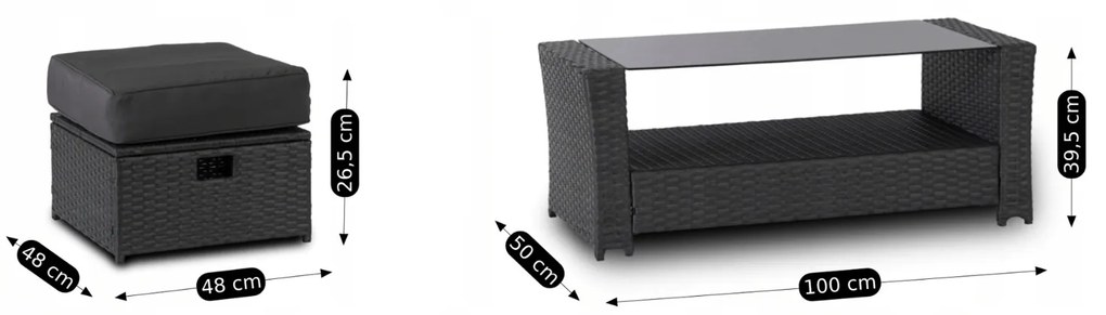 Zestaw Mebli Ogrodowych FLORYDA Ciemnoszary Sofa Krzesła Pufy Stolik Tarasowy Technorattan Nowoczesny