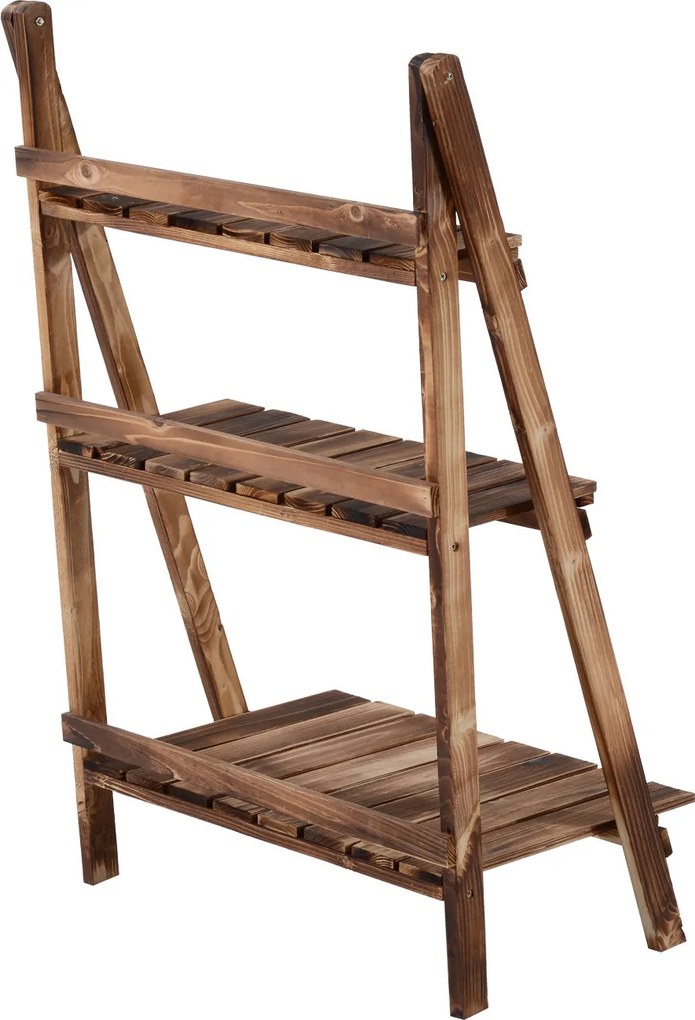 Outsunny Stojak na Kwiaty Drewniany Regał Kwietnik Wypalany Design do Ogrodu Balkonu 60x37x93cm | Aosom PL