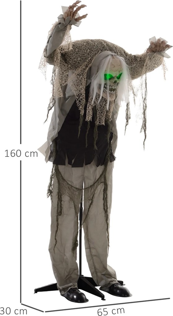 HOMCOM Duch-szkielet na Halloween, przerażający wył, zielone światło, ruchome ramiona, 160 cm