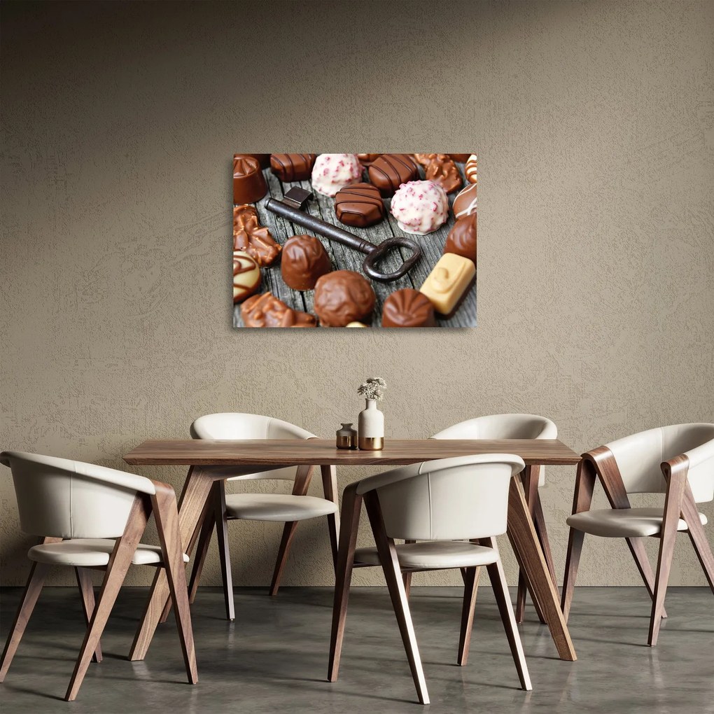 Obraz na szkle - czekolada i klucze (70x50 cm)