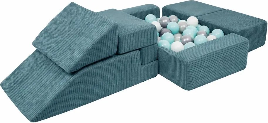 Turkusowy sztruksowy piankowy plac zabaw 6 szt. wysokość 40 cm 100x35 cm Montessori – Meowbaby