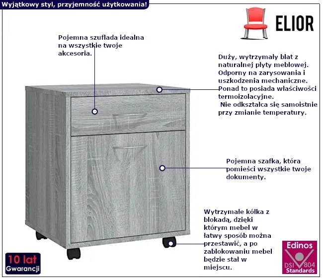 Szary kontenerek biurkowy B8-N88