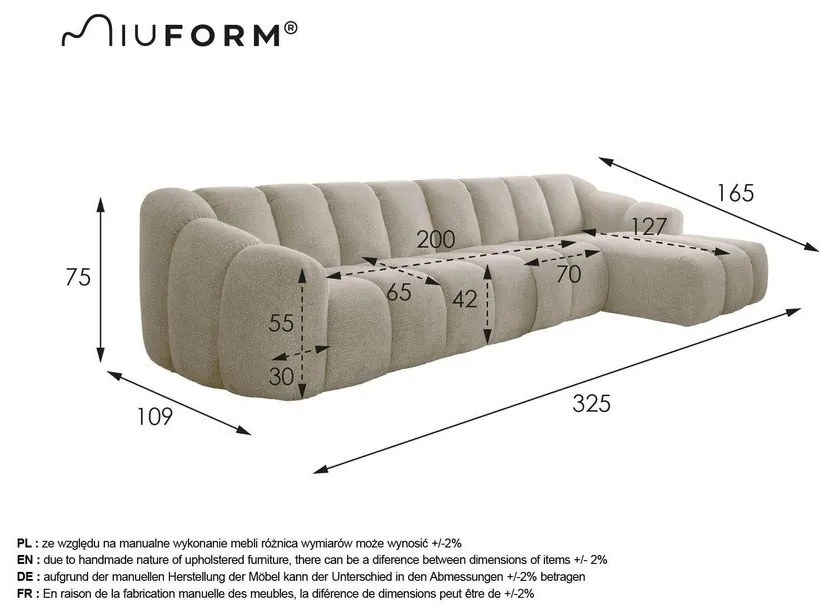 Beżowy narożnik (prawostronny/z szezlongiem) Shell – Miuform