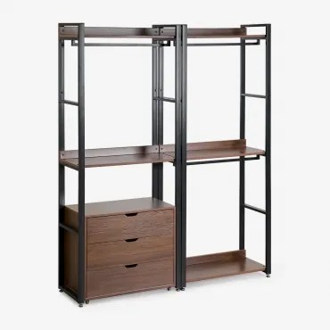 Modułowa Otwarta Szafa 2-częściowa Z Szufladami Ze Stali I Mdf Ariaster Czarna - Sklum