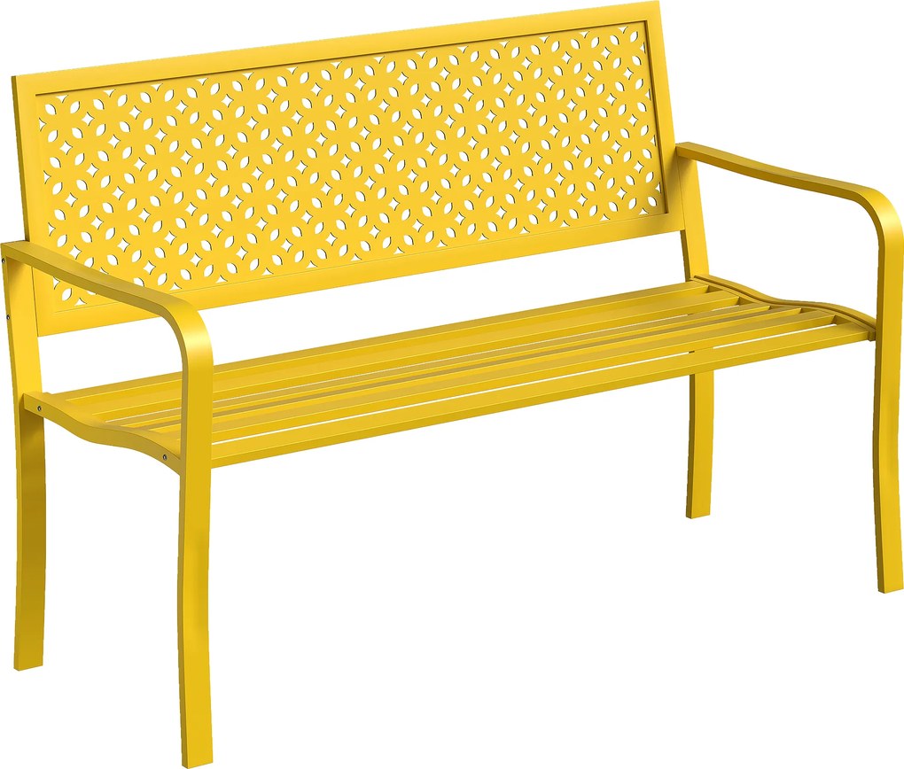 Outsunny Ławka ogrodowa 2-osobowa metalowa odporna na warunki atmosferyczne z odpornym na rdzę oparciem, geometryczna do 240 kg | Aosom PL