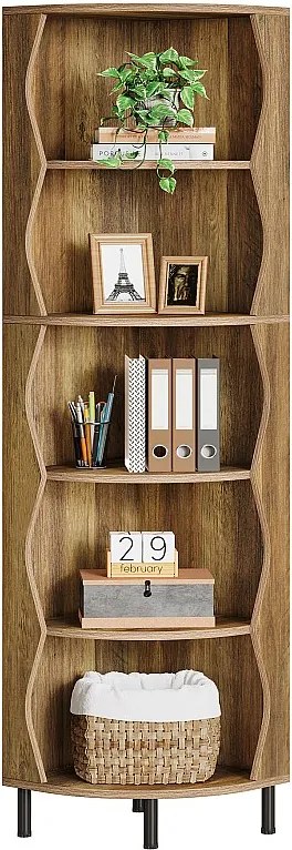 Półka narożna 5-poziomowa, 182 cm wysokości, stylowa drewniana półka ekspozycyjna na książki, stojak na rośliny