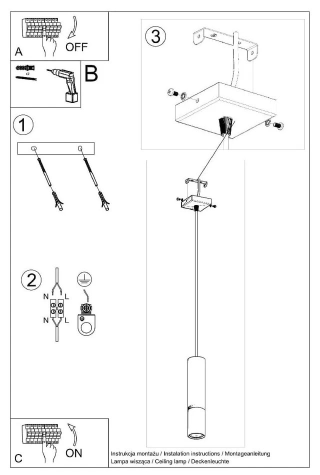 Czarno-złota lampa wisząca z metalowym kloszem 8x8 cm Longbot – Nice Lamps