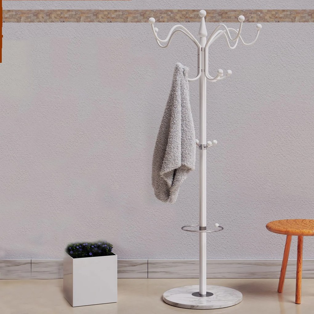 Wieszak stojący TENZY z marmurową podstawą, 37x173 cm, biały Casaria