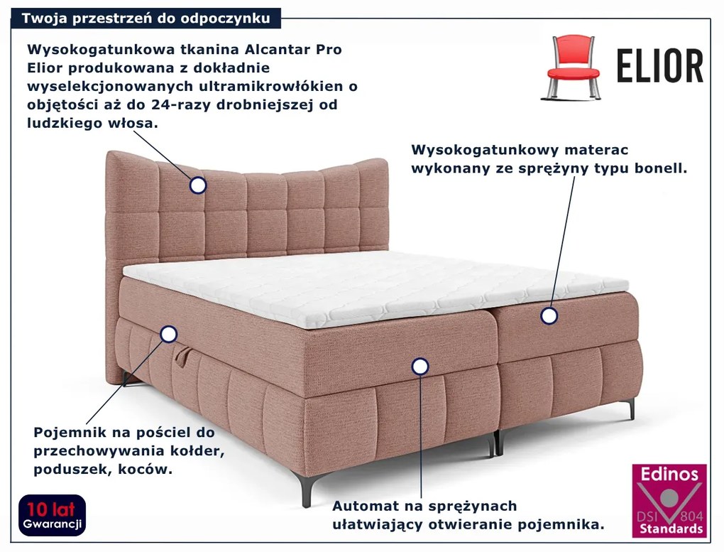 Łóżko kontynentalne w kolorze pudrowego różu 5 rozmiarów H3-P91