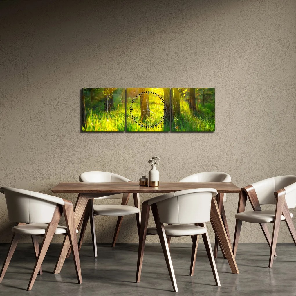 Obraz - Wiosenne przebudzenie lasu (z zegarem) (90x30 cm)