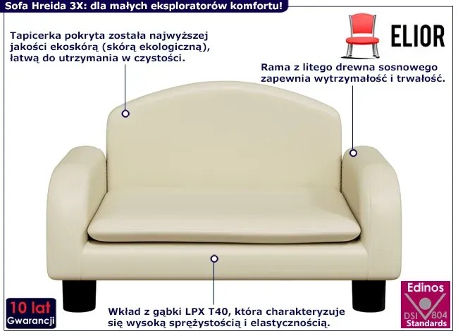 Nowoczesna kremowa sofa dziecięca - Velira 3X