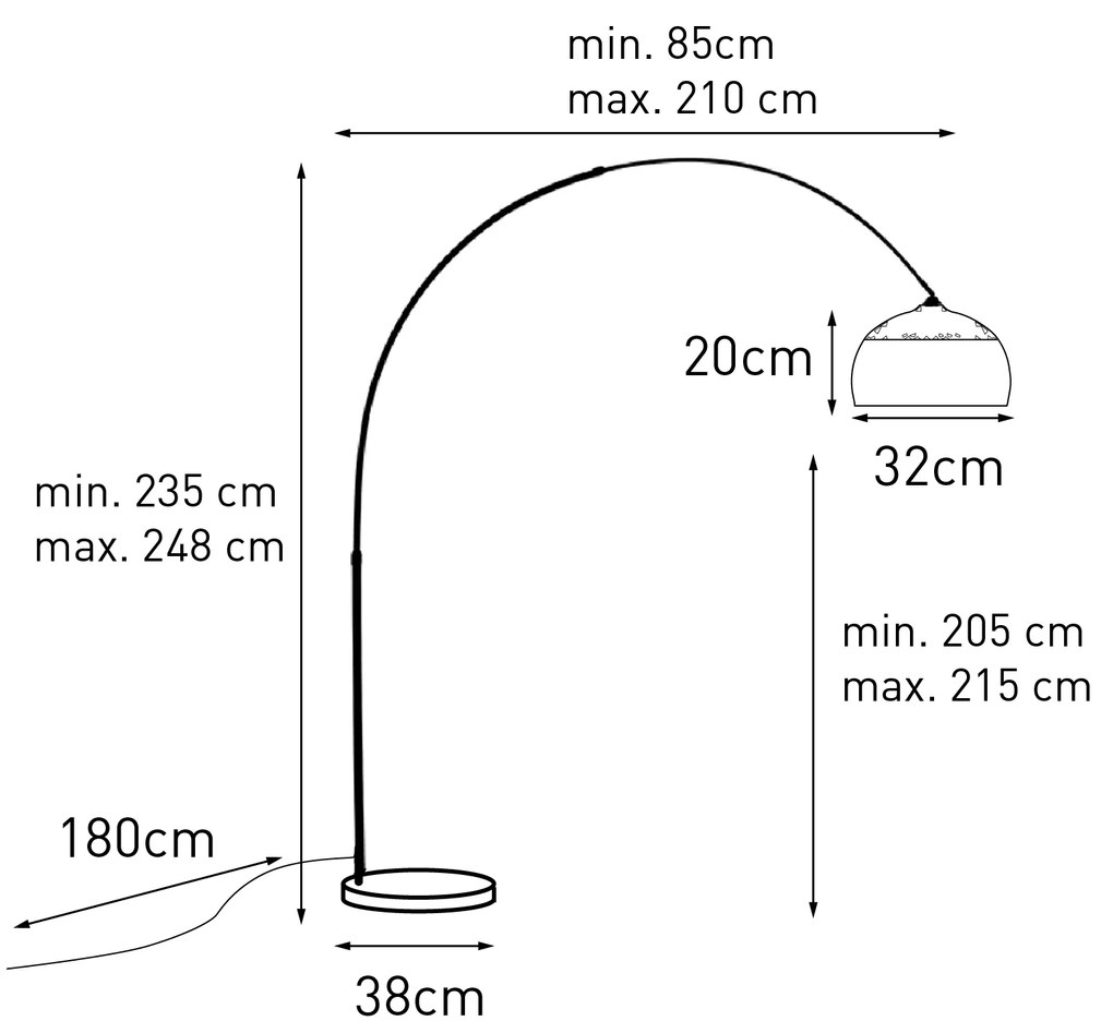 Luk Nowoczesna lampa łukowa mosiądzowa z marmurową podstawą i czarnym kloszem 32,5 cm - XXL Nowoczesny Oswietlenie wewnetrzne