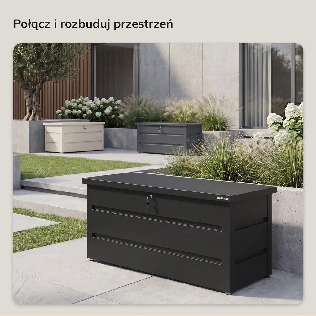 Metalowa skrzynia ogrodowa Carrie 360 litrów, 119 × 58 × 52 cm, kolor czarny