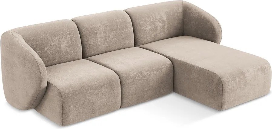 Jasnobrązowy narożnik z tkaniny szenilowej (prawostronny/z szezlongiem) Lani – Makamii