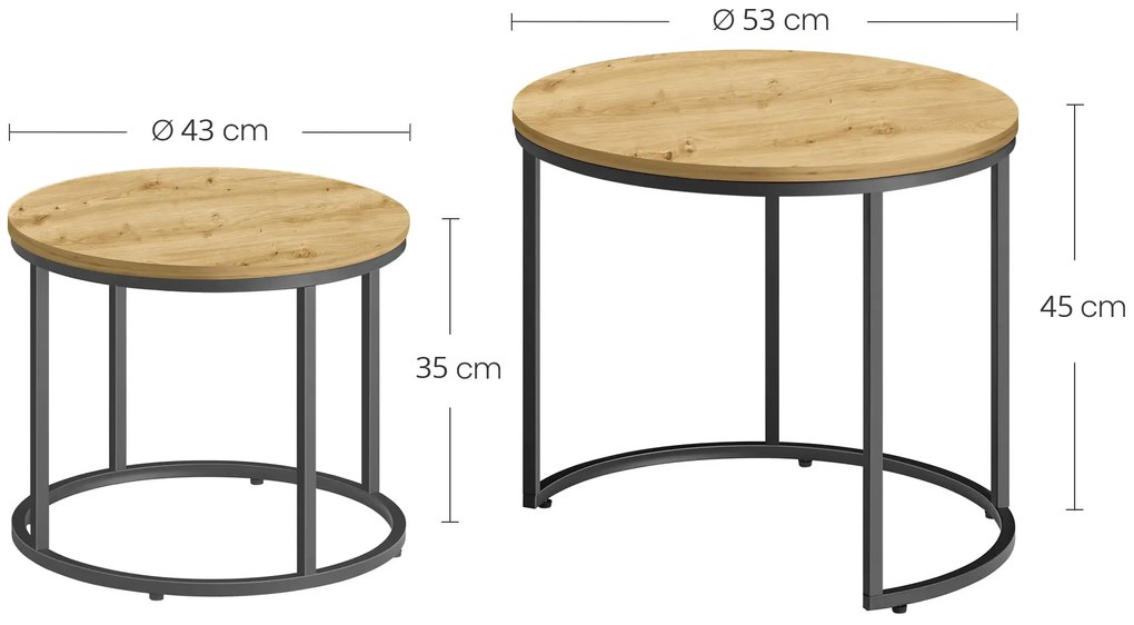 Zestaw stolików kawowych okrągłych 2w1 dąb artisan B9-D66