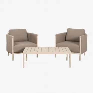 Zestaw Ogrodowy Z 2 Fotelami Z Bouclé I Aluminiowym Stolikiem Kawowym Boleni Bouclé Pszenica Brązowa - Sklum