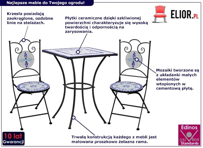 Niebiesko-biały 3-cz. mozaikowy zestaw mebli – Rainer