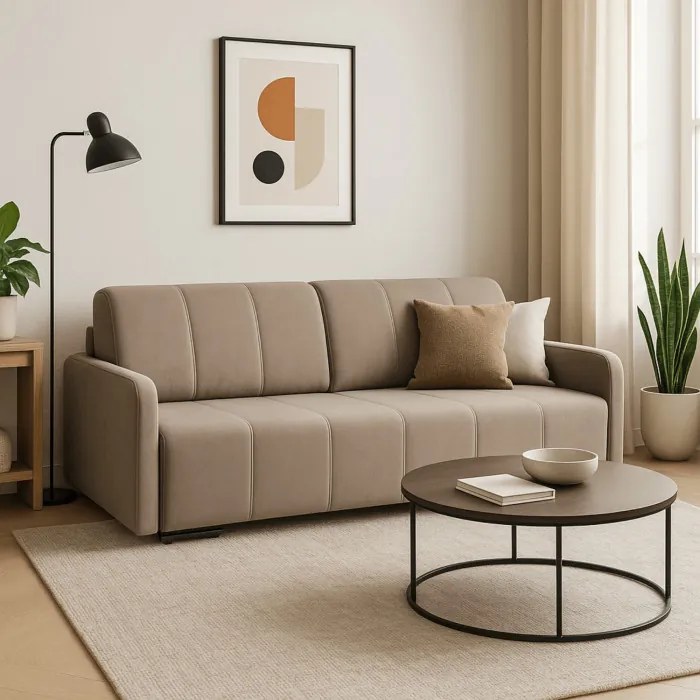 Sofa Rozkładana z Funkcją Spania IBIZA Dwuosobowa Beżowa Nowoczesna do Salonu