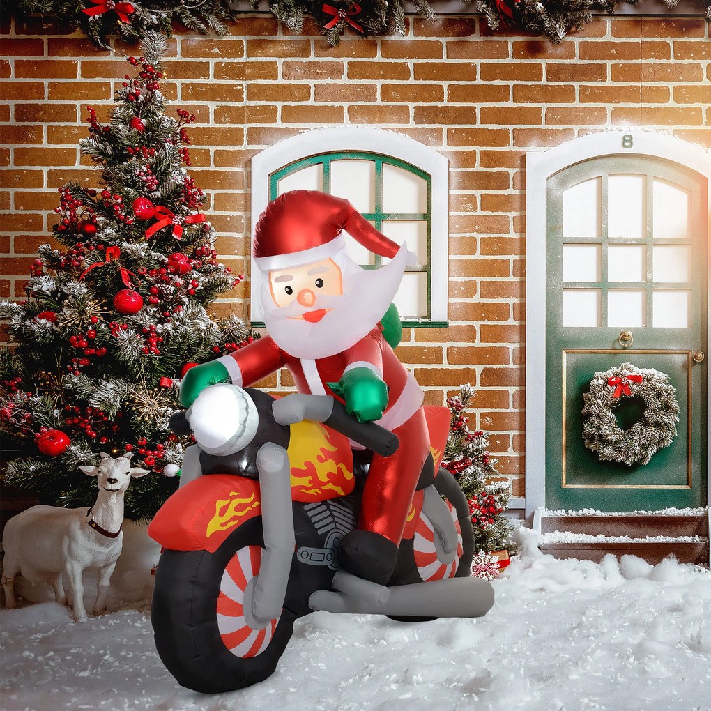 Outsunny Święty Mikołaj na motocyklu, dekoracja ogrodowa, LEDy, nadmuchiwana, odporna na warunki pogodowe, 180 x 95 x 170 cm