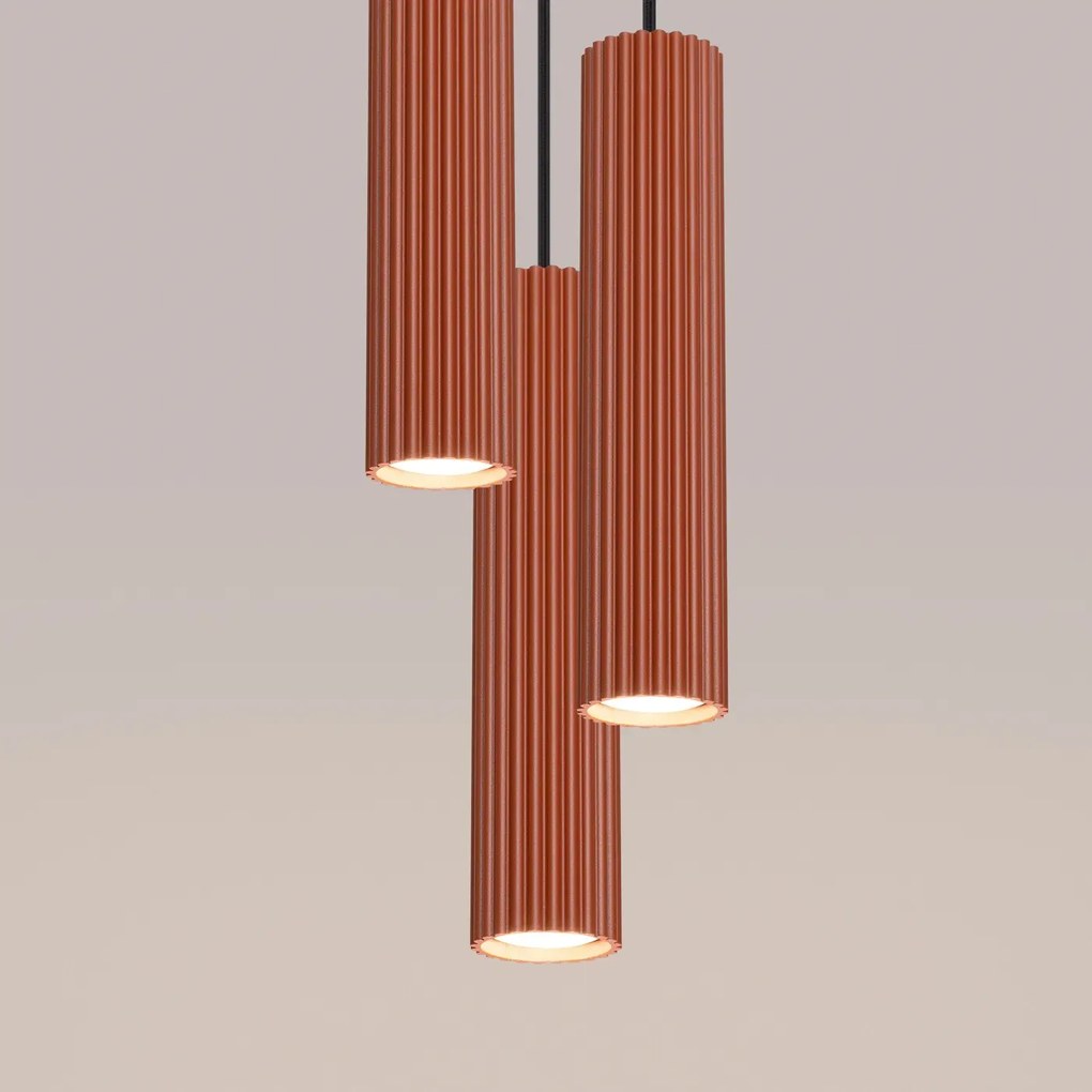 Lampa wisząca KARBON 3P ochra czerwona ryflowana SOLLUX  LIGHTING