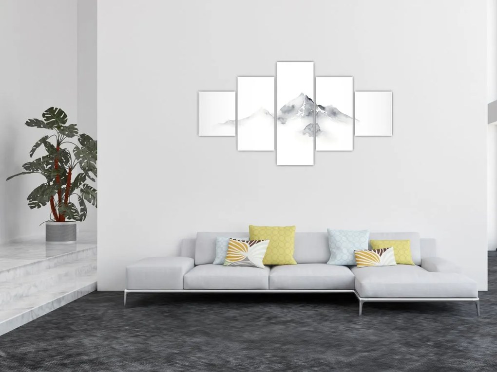 Obraz - Obraz gór namalowany tuszem (125x70 cm)