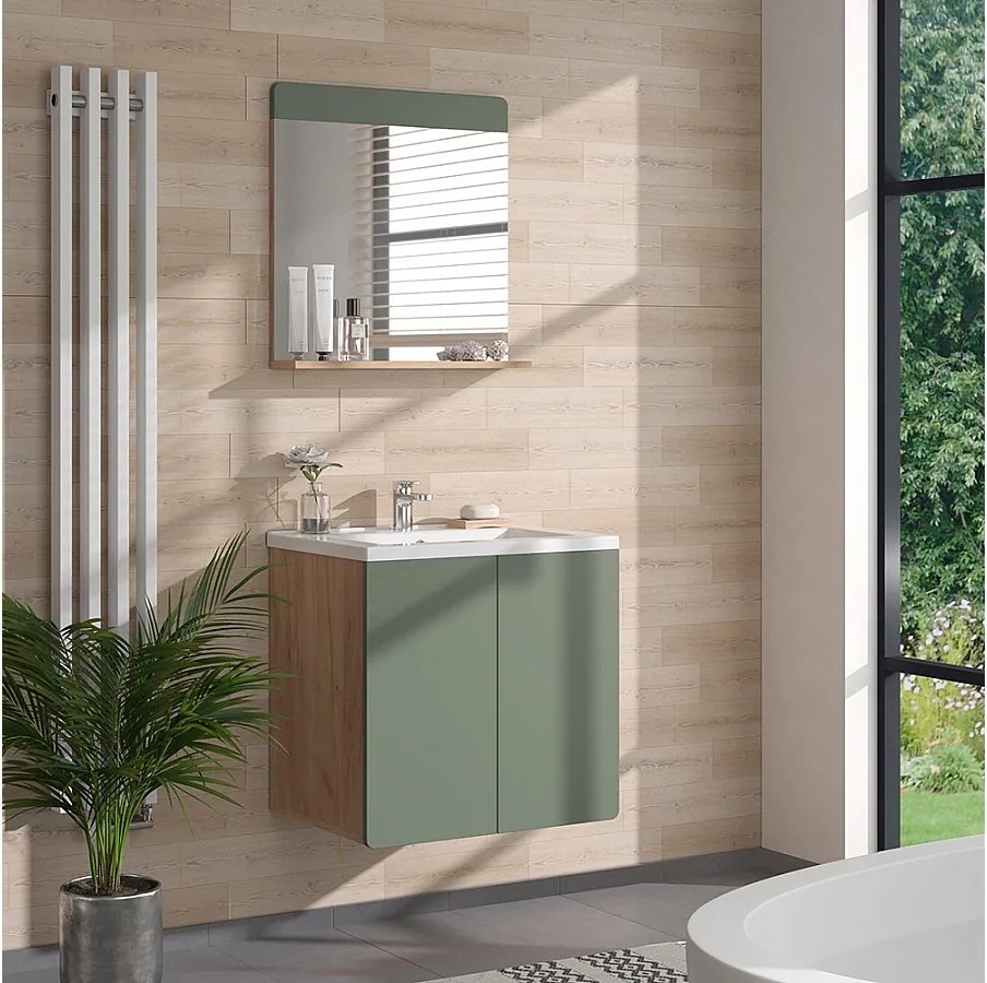 Lustro łazienkowe zielony/złoty dąb 60x12x62 izan