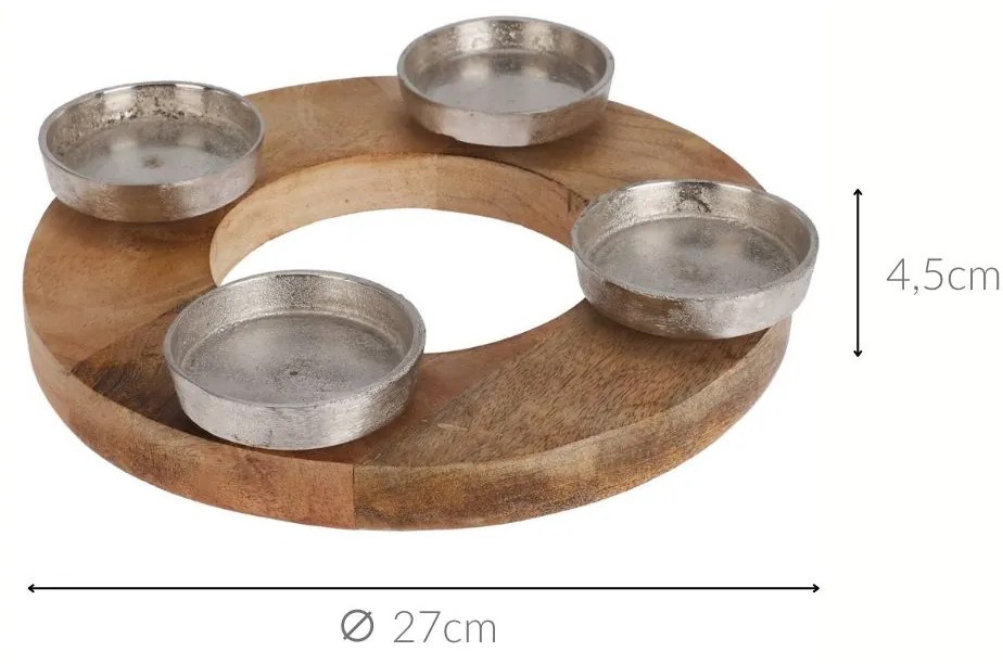 Świecznik na tealighty z drewna mango i z podstawami z aluminium, Ø 27 cm