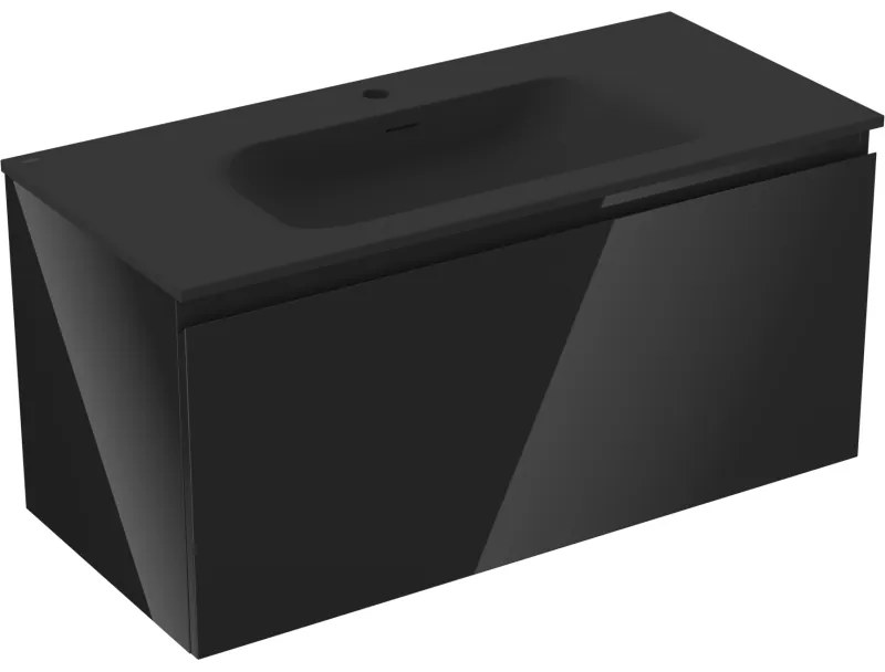 Mexen Orio szafka łazienkowa 100 cm z umywalką Vela, 1 szuflada, czarna połysk/czarna mat - 91A10-10047-1-BF70-W23M71