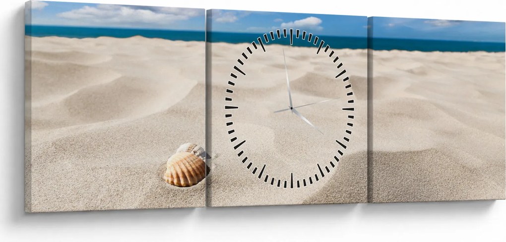 Obraz - Muszle na plaży (z zegarem) (90x30 cm)
