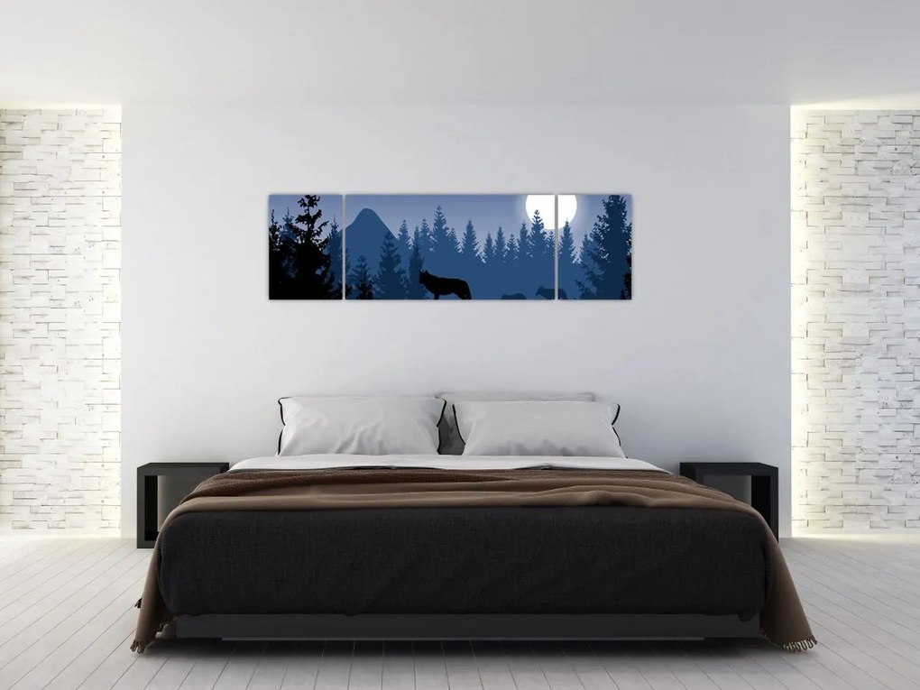 Obraz - Wataha wilków pod księżycem w pełni (170x50 cm)