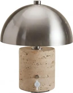 Bezprzewodowa Lampa Stołowa Led Z Żelaza I Naturalnego Kamienia Nicolas Trawertyn & ↑25 Cm - Sklum