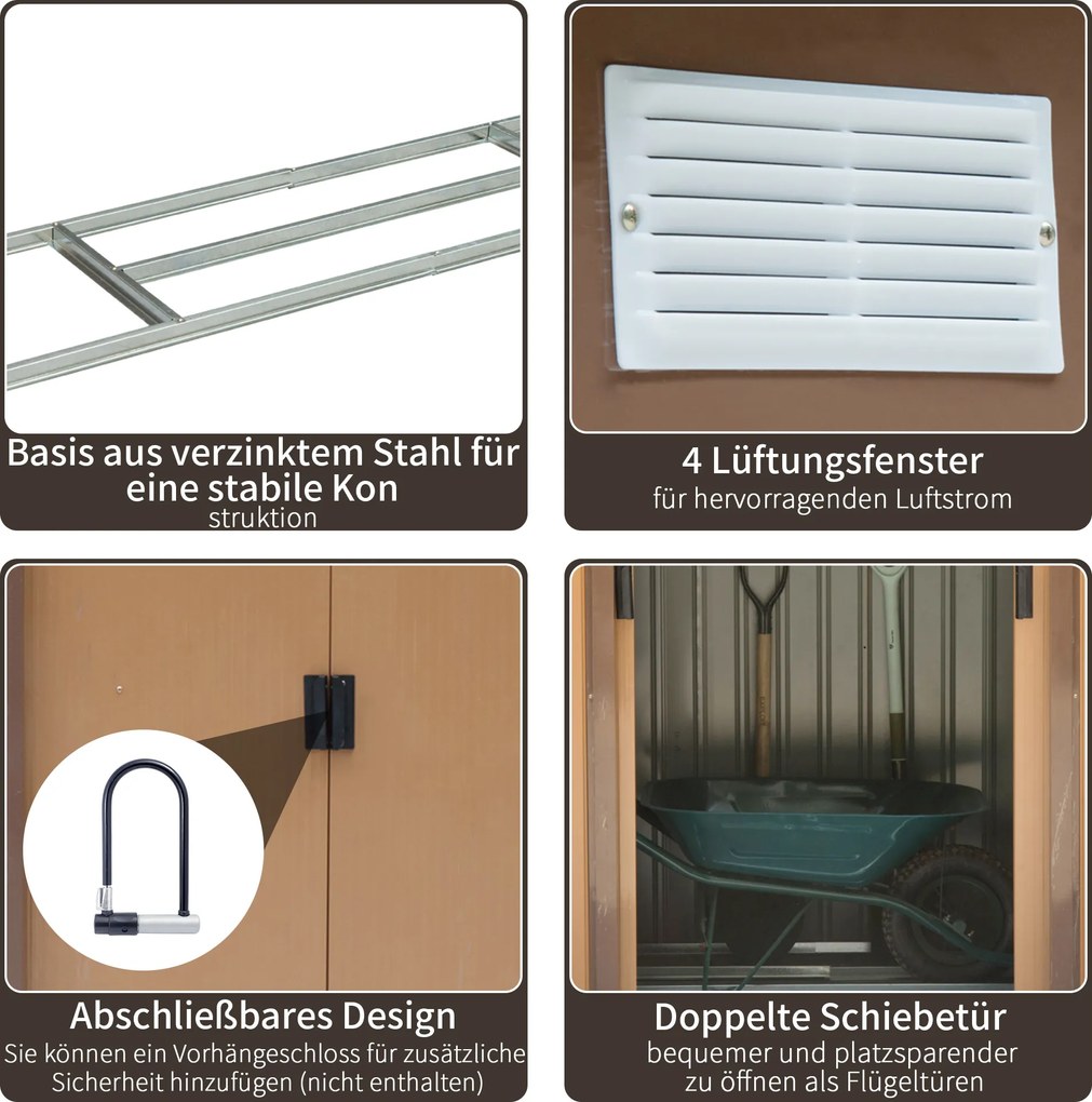 Outsunny domek narzędziowy, metal, żółty, 213 x 130 x 185 cm