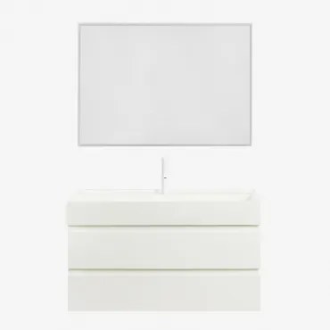 Zestaw Wiszących Mebli Łazienkowych Z Drewna I Forniru Jesionowego Zintegrowany Z Umywalką Ona Biała & Prostokątna - Sklum