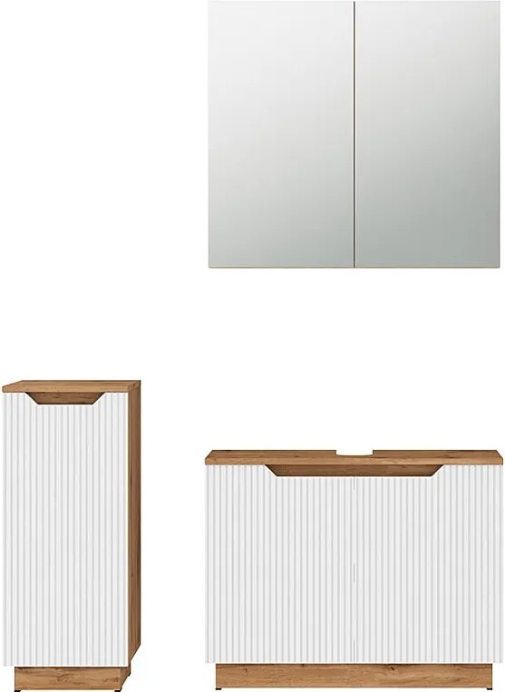 Zestaw mebli łazienkowych dąb/białe paski 79.6x32x62.1 lotta