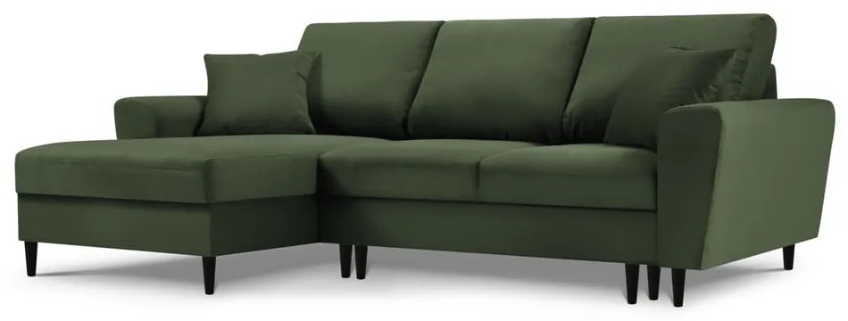 Zielony sztruksowy rozkładany narożnik ze schowkiem (lewostronny/z szezlongiem) Kyoto – Cosmopolitan Design