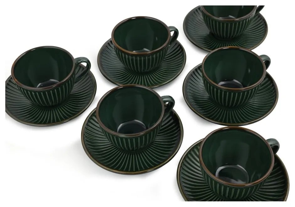 Ciemnozielone ceramiczne filiżanki zestaw 6 szt. 0.21 l – Hermia