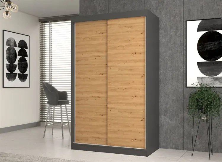 Szafa z drzwiami przesuwnymi antracyt + dąb artisan 120 cm A9-L69