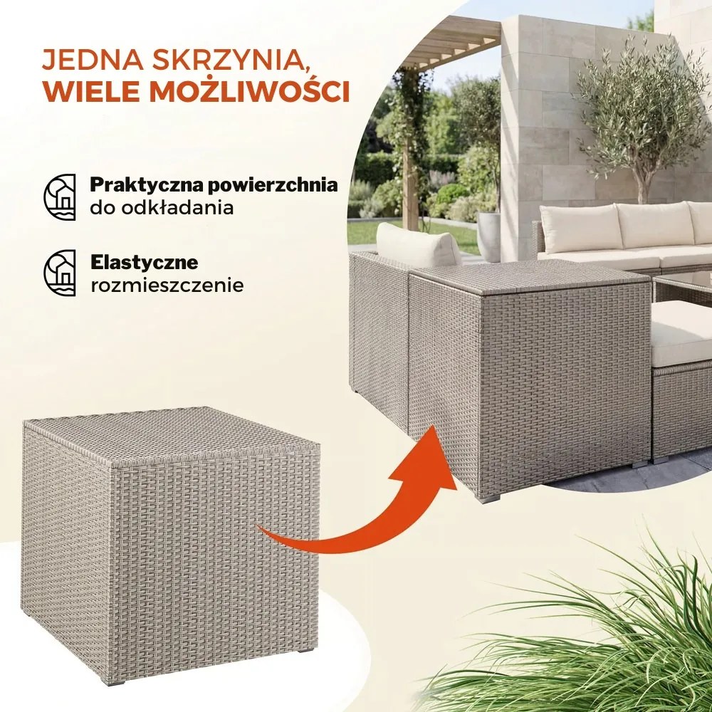 Polirattanowy pojemnik na schowek RICCO, 318L, 75x75x70 cm, kremowa Casaria