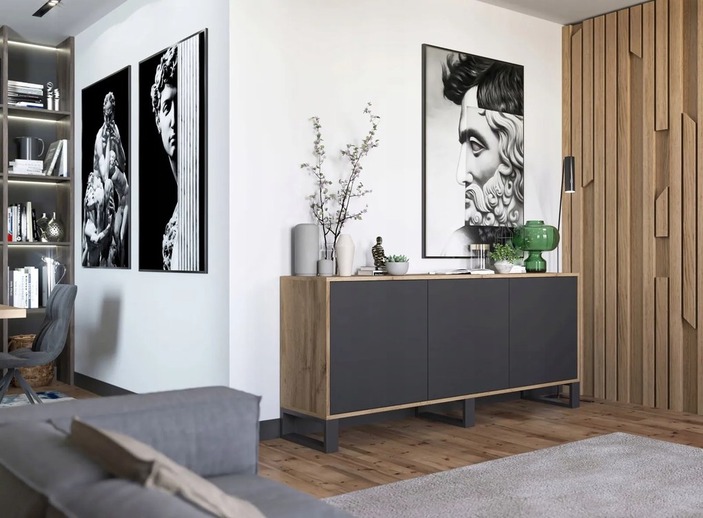 Szeroka komoda w stylu industrialnym Apollo 152 dąb wotan/czarny